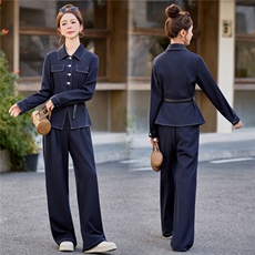 （新款现货）2026春装时尚收腰显瘦天丝牛仔阔腿腰带套装两件套，女装套装/套裙，印象茜