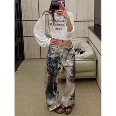 W10141-P60网图现货1981美式做旧涂鸦脏脏牛仔裤个性复古长裤，男装牛仔裤，星座1608-2