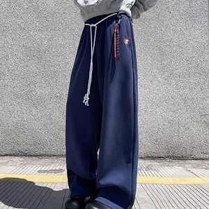 复古hiphop蓝色运动卫裤男女直筒美式街舞长裤 1001-1-BK052-P42图片