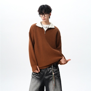 8XL-M立领半拉链毛衣男大码慵懒风宽松日系针织衫外套MY19002P78图片