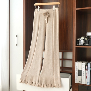 时尚百搭包芯纱毛边抽条阔腿裤宽松舒适显瘦高腰长裤,阿q博士衣服搭配图片