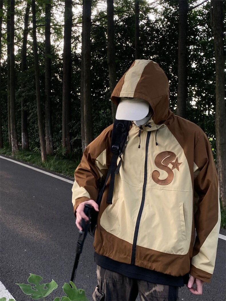 春秋冬款工装连帽夹克潮流拼色宽松百搭户外冲锋衣外套Z211-P65,男装夹克,星座1007（原301D）