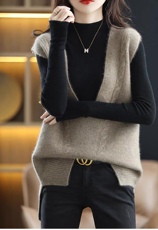 2025年秋季时尚百搭通勤简约双股加厚羊毛马甲，女装马甲，米咔羊绒