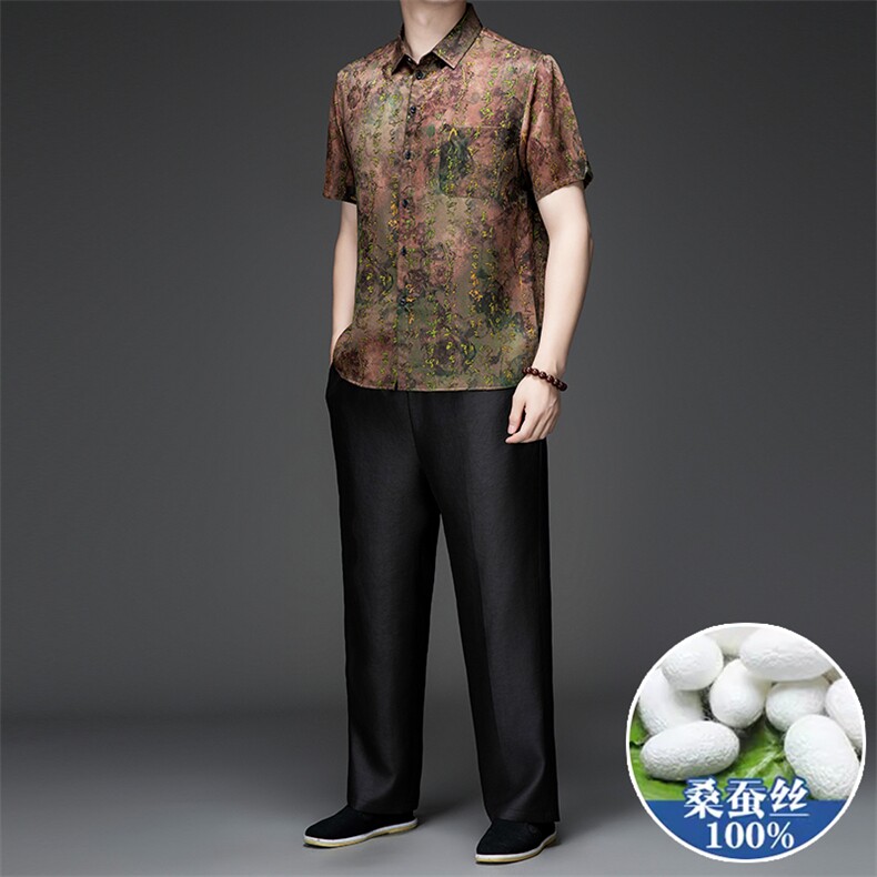 GBN863-3夏季风唐装纯香云纱短袖爸爸装套装，男装休闲套装，电商B360