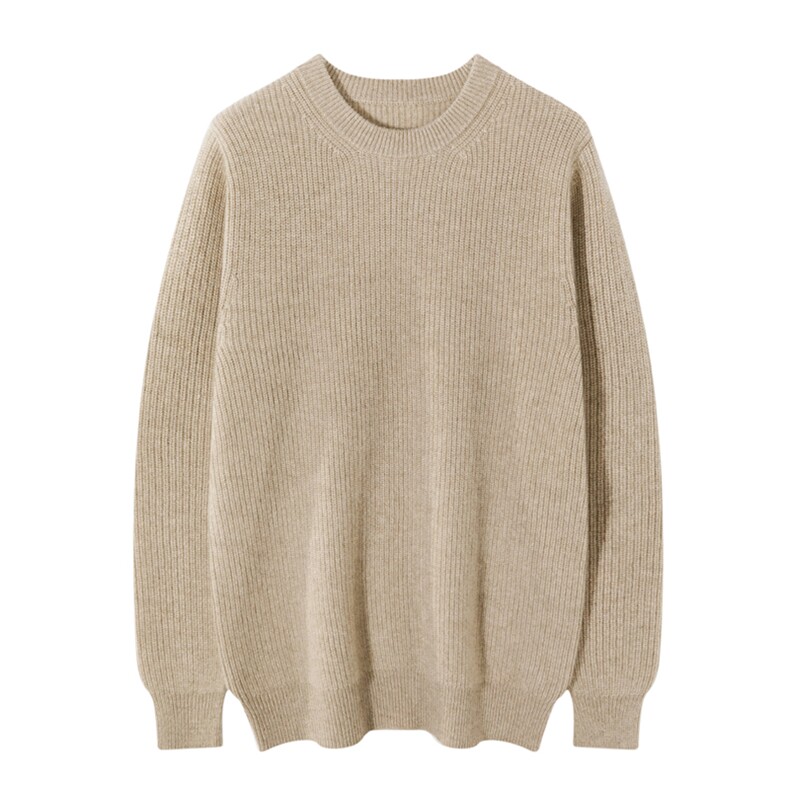 秋冬季新款舒适时尚百搭男士元宝针加厚圆领羊绒衫男装，男装羊绒套衫，麦纱纱羊绒