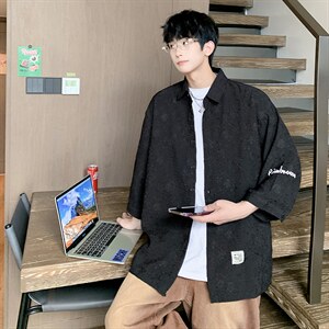 1港风花型七分袖衬衫男大码M-5XL风情侣衬衫男QCS7023P45控68，男装衬衫，星座226-2