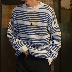 韩版小清新条纹海魂衫毛衣男秋冬宽松情侣套头针织衫T013