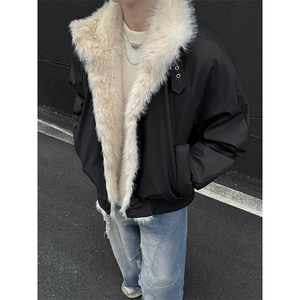 韩系高级感座山雕男女同款冬季PU皮夹棉棉服ZX42批118图片