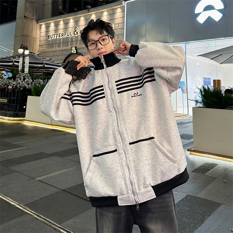 2024新款条纹撞色户外夹克高街复古外套宽松立领现货W8515-P63,男装夹克,星座512-4