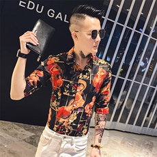 312A-901-P50新款社会小伙中袖衬衫韩版潮流男士五分袖衬衣B，男装T恤，星座312A-5