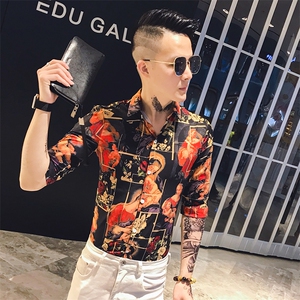 312A-901-P50 新款社会小伙中袖衬衫韩版潮流男士五分袖衬衣B图片