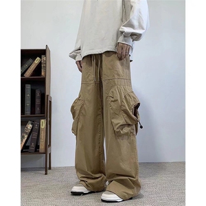 复古阔腿大口袋工装裤男士嘻哈春秋季新款抽绳束脚宽松休闲哈伦裤图片
