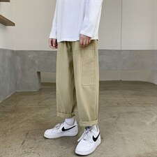 裤子复古港味宽松男休闲日系纯色直筒工装潮牌休闲百搭K9186-p28图片