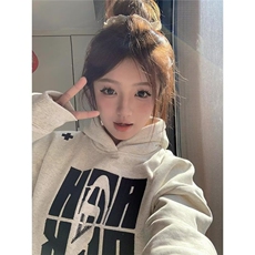 美式复古连帽刺绣卫衣女春秋2025新款宽松慵懒风oversize外套，女装短外套，星座1210-1