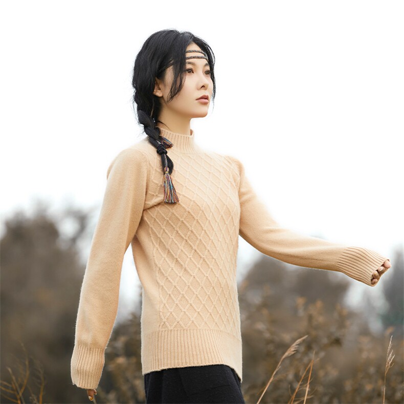 半高领加厚打底衫女秋冬新款宽松显瘦纯色羊毛衫简约大气,女装羊毛衫,佑昭祥羊绒