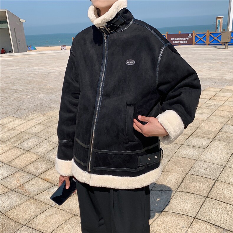 1港风羊羔毛棉衣男休闲宽松棉服男潮外套夹克男YG7538P145控188,男装棉衣,星座226-2