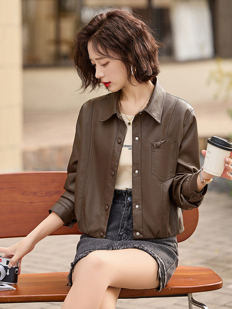 翻领小个子蛋白皮衣外套女短款2025春装新款时尚洋气欧货爆款上衣,女装皮衣,臻衣坊