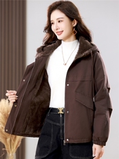 2025年冬季时尚潮流中长款休闲加绒加厚派克服，女装派克服，独衣靓