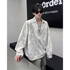 WY10151-特P48控88小众扎染撞色拼接条纹假两件大码男宽松卫衣，男装卫衣，电商A059