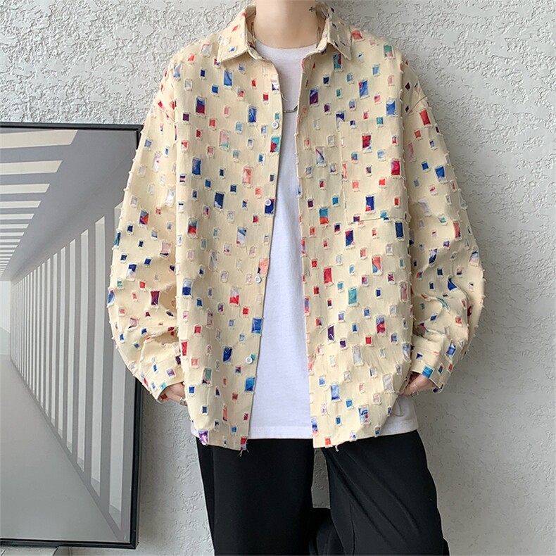 现货秋季特批50新款高品质破洞衬衫抖音品质CS7842-P50控78,男装衬衫,电商A059