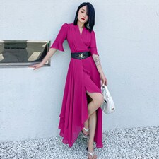 雪纺连衣裙女薄款2023夏季新款时尚高级感名媛气质收腰显瘦大摆裙,女装套装/套裙,尚娜萱