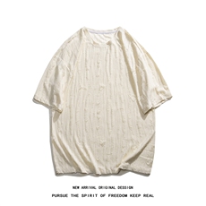 T8042/P30现货破洞短袖T恤男潮流个性设计感大码重磅宽松上衣，男装T恤，电商A141