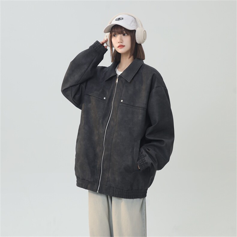 PU皮工装翻领夹克2025秋季痞帅潮流二开外套XZ301b-2-JK2591P75,男装夹克,星座301B-2（原A443-1）