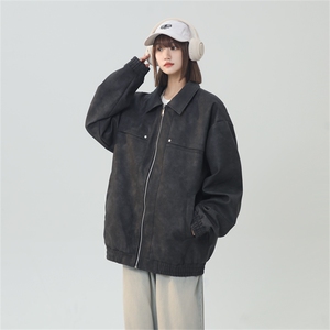 PU皮工装翻领夹克2025秋季痞帅潮流二开外套XZ301b-2-JK2591P75图片