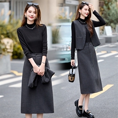 小香风通勤气质套装2026春秋新款洋气减龄显瘦马甲半身裙三件套，女装套装/套裙，蓝诺裳