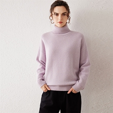 秋冬季35%羊绒简约休闲百搭时尚三股花纱高翻羊绒衫，女装羊绒衫，云暖羊山羊绒