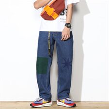 2021新款撞色印花阔腿裤复古牛仔裤宽松可5063-605，男装牛仔裤，星座304A-1