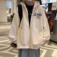 H178P70加绒75连帽卫衣外套秋冬拉链开衫港风宽松情侣美式上衣，女装短外套，星座304A-1