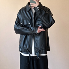 现货-潮牌工装皮夹克男时尚宽松皮衣帅气潮流机车服-AP23092-P110，男装夹克，电商A351