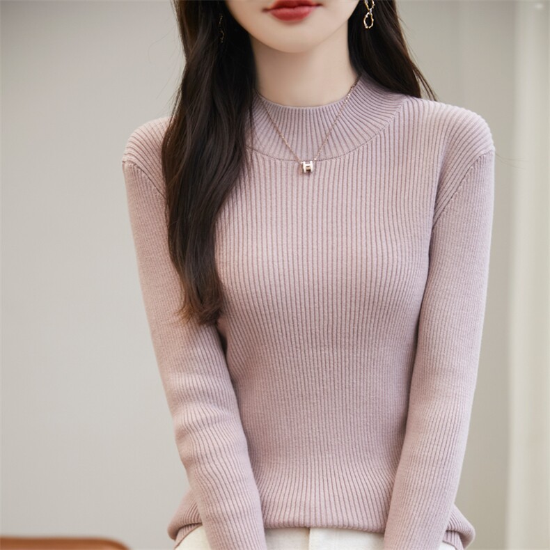 针织衫女圆领秋冬宽松短款毛衣长袖内搭打底衫,针织衫/毛衣,桦兴羊绒