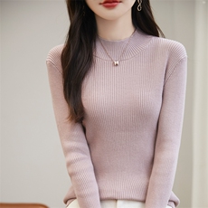 针织衫女圆领秋冬宽松短款毛衣长袖内搭打底衫，女装针织衫/毛衣，桦兴羊绒