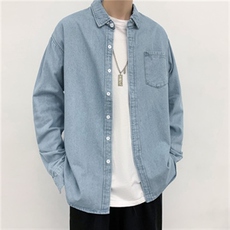 牛仔衬衫男长袖韩版潮流帅气工装衬衣男dk制服休闲外套秋cs52-p45，男装衬衫，星座1008-1