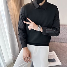 秋款假两件针织毛衣男条纹衬衫领秋季新款男装长袖外穿线衣潮S901，男装针织衫/毛衣，星座1116A-2（原606A-1）