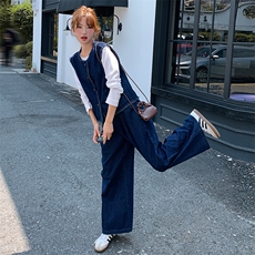 韩系蓝色小香风牛仔套装女2025春季新款时尚休闲马甲阔腿裤两件套，女装套装/套裙，浙宝305
