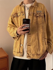 卡其刺绣复古牛仔外套男潮ins痞帅欧美高街潮牌工装夹克CT601P70，男装夹克，星座1116-2