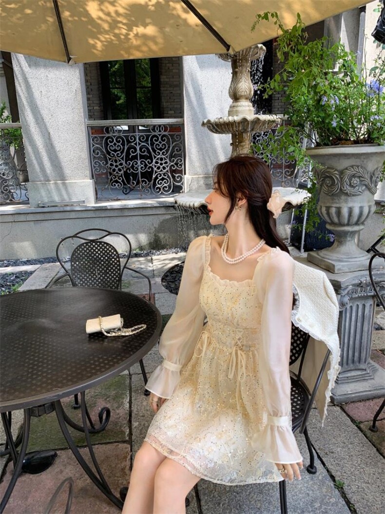 秋季新款亮片重工收腰连衣裙，女装连衣裙，M.W 嫚维