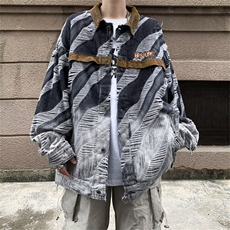 美式复古破坏牛仔外套男女春秋新款高街ins潮牌宽松夹克8616-p72，男装工装外套，星座1008