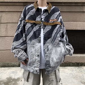 美式复古破坏牛仔外套男女春秋新款高街ins潮牌宽松夹克8616-p72图片