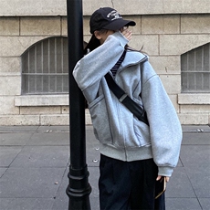 抖音得物高品质秋冬美式高街重磅结构辑明线纹理连帽卫衣外套W111，女装短外套，电商A486-1