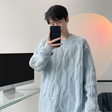 8XL-M圆领毛衣男秋冬慵懒风宽松情侣装麻花针织羊毛衫MY19004P68，男装针织衫/毛衣，电商B312