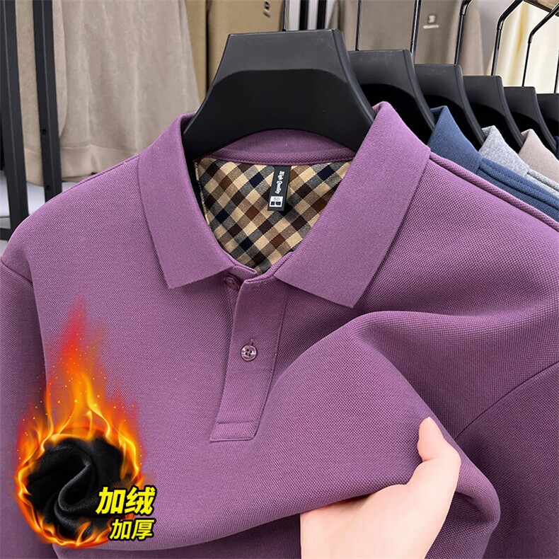 纯棉长袖T恤男士下摆开叉带领中年POLO衫商务休闲春秋装上衣,男装T恤,电商B212（原钱塘6029）