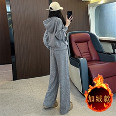秋冬新款潮流纯色连帽外套阔腿裤套装，女装套装/套裙，江南
