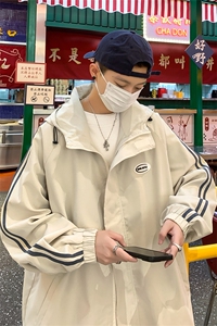 JK6001/P60秋装港风撞色连帽夹克男女宽松大码外套上衣男图片
