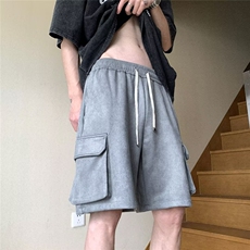 麂皮绒工装短裤男夏季薄款潮牌直筒五分裤ins潮流宽松运动休闲裤，男装休闲裤，星座601-2