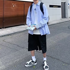 GS05P55日系宽松长袖衬衣潮男百搭韩条纹上衣防晒外套男，男装防晒衣，星座1108-5