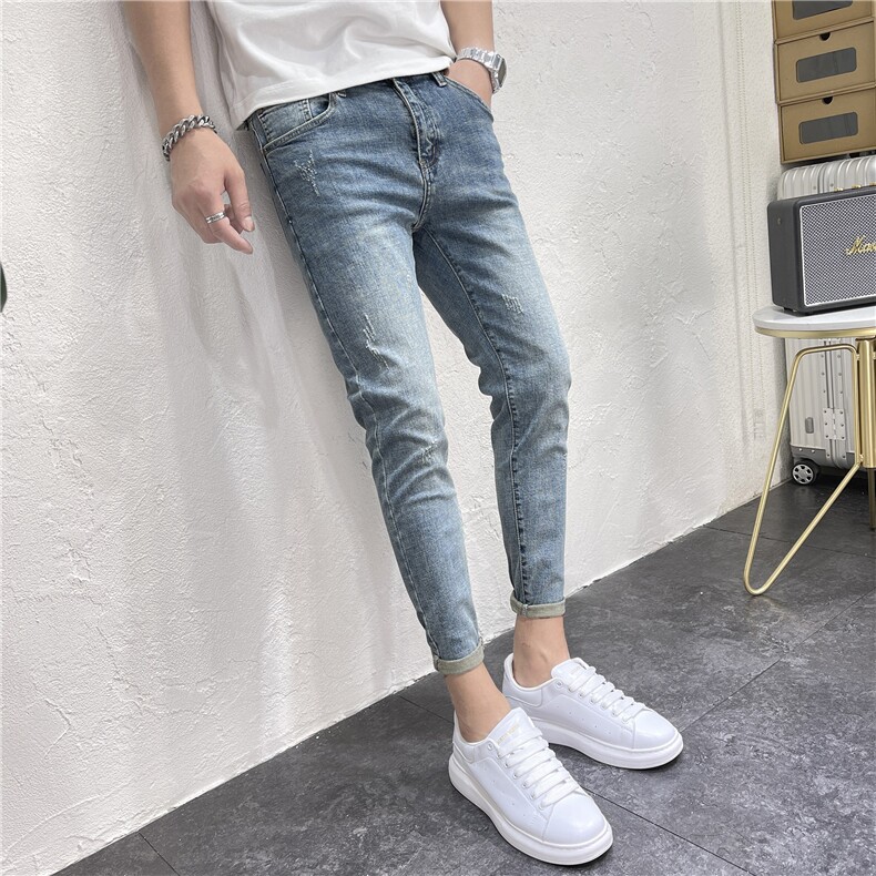 2024秋季新款百搭修身牛仔裤男休闲高弹小脚裤九分D311G2332P85，男装牛仔裤，电商D311